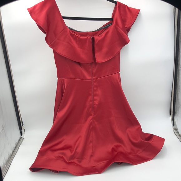 Homecoming dress, Garnet red off the shoulder semi formal dress - Picture 7 of 13